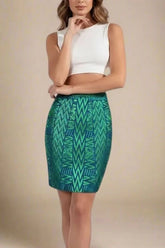 High Waist Metallic Leather Mini Skirt Emerald Green
