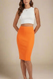 Pencil High Waist Bandage Knee Length Skirt Apricot Orange