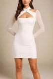 Dovie Long Sleeve Bandage Mini Dress White Pearl