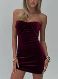 Irena Velvet Strapless Mini Dress Burgundy