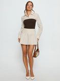 Belva Long Sleeve Corset Shirt Mini Dress Brown Stripe