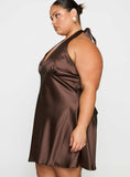 Pelagia Halter Scarf Tie Mini Dress Brown Curve