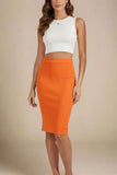 Pencil High Waist Bandage Knee Length Skirt Apricot Orange