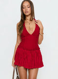 Mixie Halter Playsuit Red