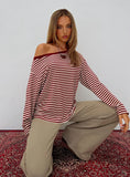 Ralyssa Off Shoulder Long Sleeve Top Red Stripe