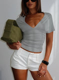 Osari Ruched Short Sleeve Jersey Top Grey