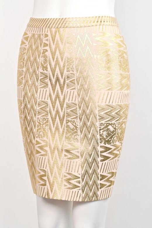 High Waist Metallic Leather Mini Skirt Gold