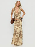 Roselin Mesh Halter Top Brown Floral