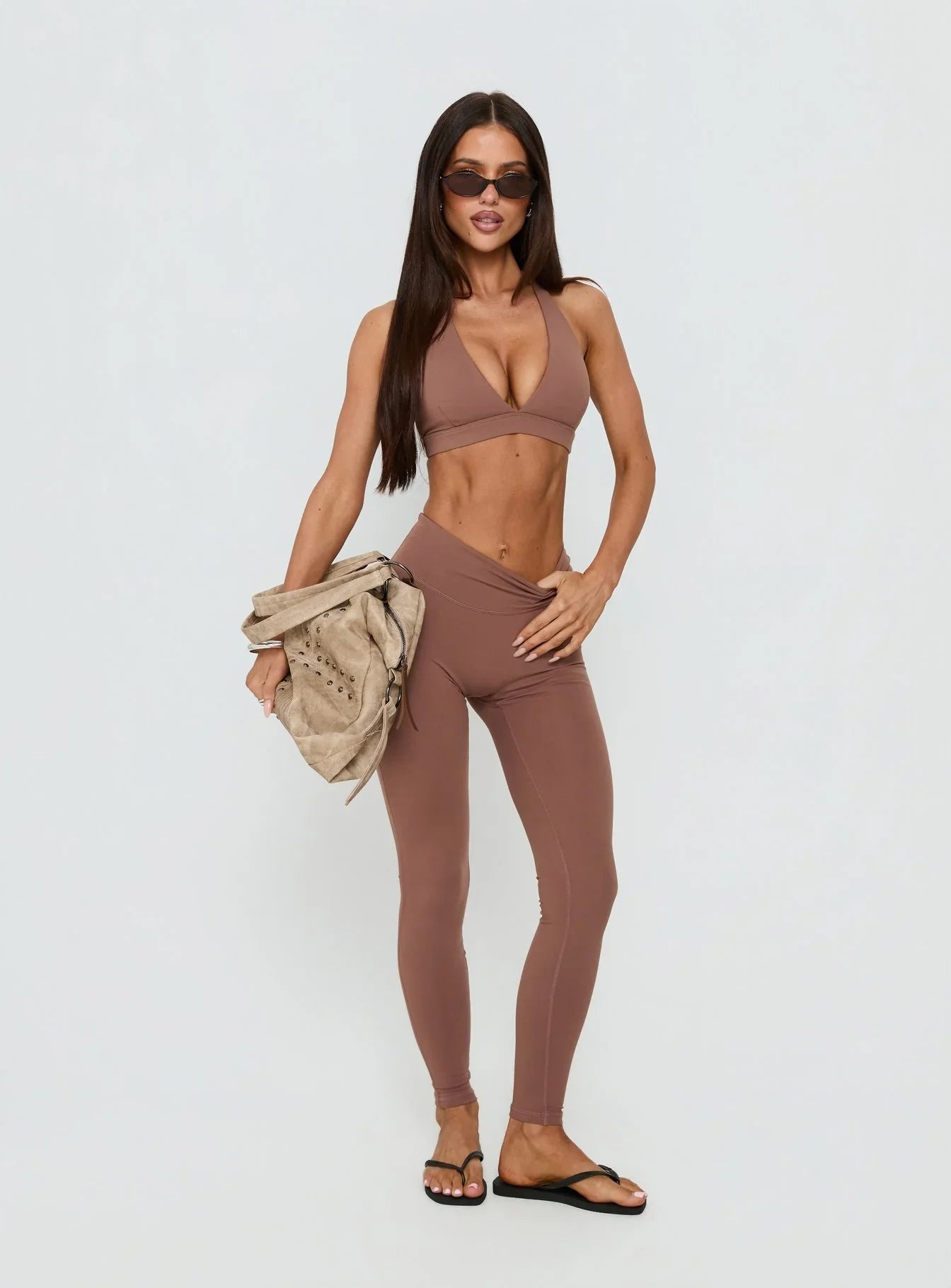 In Motion Active Plunge Halter Crop Top Clay