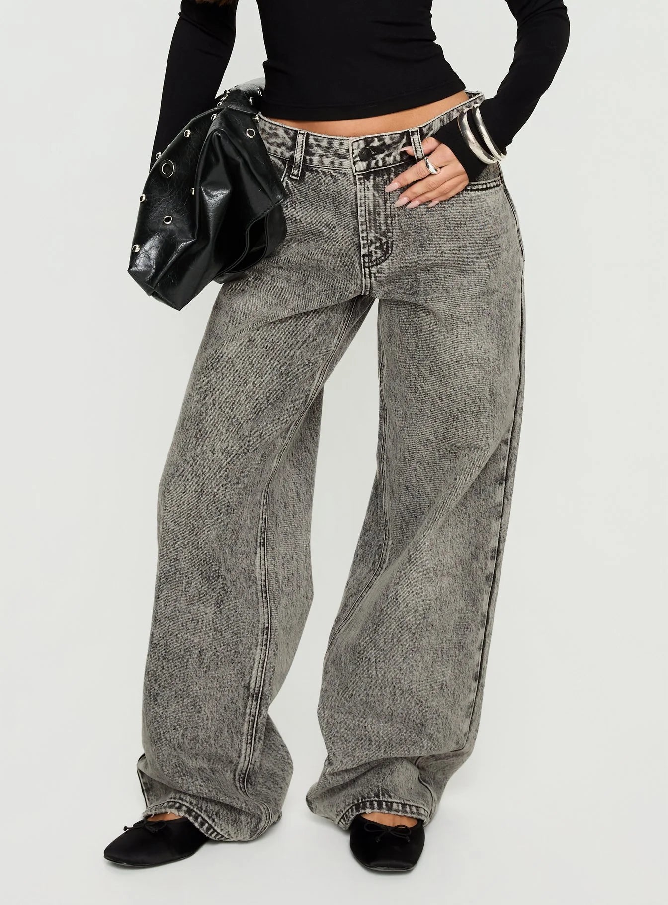 Serenitia Mid Rise Relaxed Jeans Washed Grey