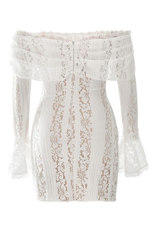 Rose Long Sleeve Bodycon Mini Dress White Pearl Sale