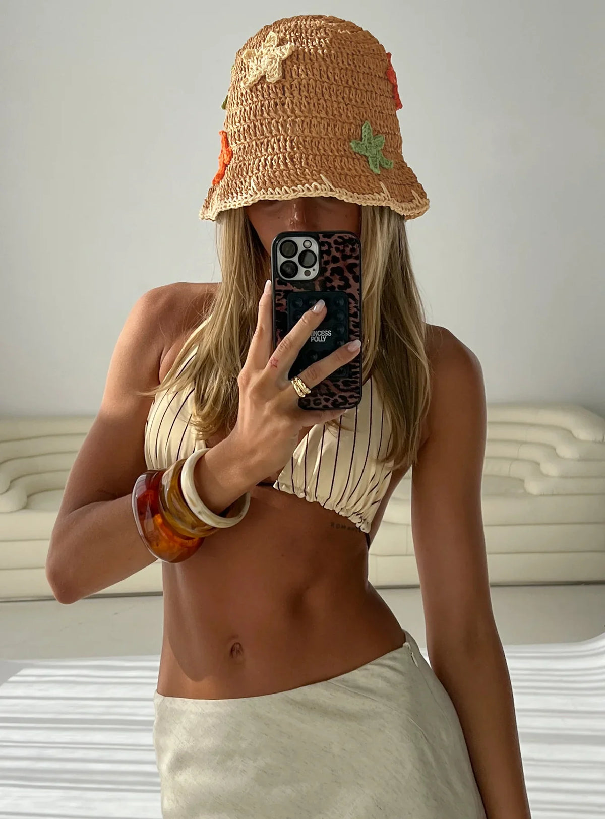 Blossomia Rattan Bucket Hat Tan