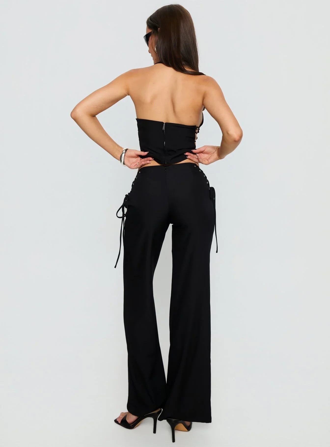 Riane Lace Up Pants Black