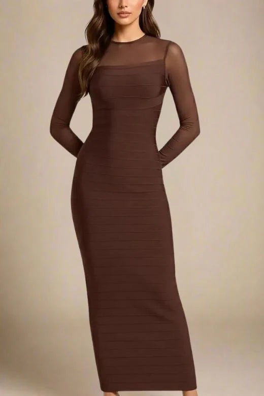 Robin Long Sleeve Bandage Maxi Dress Tan Brown