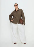 Xinia Tie Waist Long Sleeve Shirt Brown Check Curve