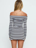 Tosie Long Sleeve Off Shoulder Mini Dress Blue Stripe