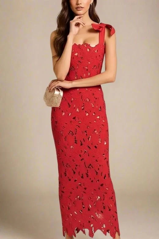 Odette Bodycon Lace Maxi Dress Lipstick Red