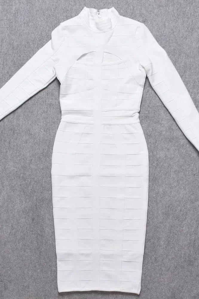 Brooke Long Sleeve Bandage Midi Dress White Pearl
