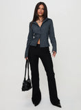 Theroux Long Sleeve Top Navy Pinstripe