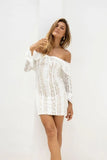 Rose Long Sleeve Bodycon Mini Dress White Pearl