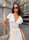 Mattey Cinched V Neck Top White