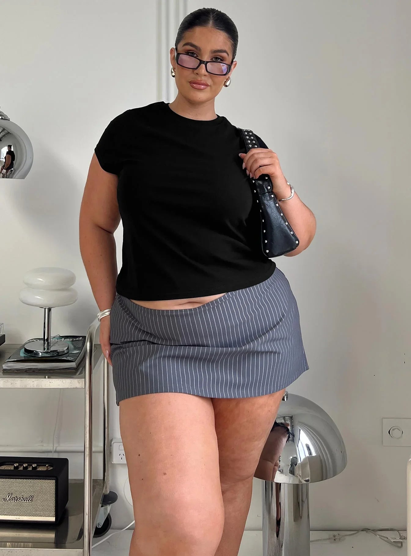 Cant Sleep Skort Charcoal Stripe Curve