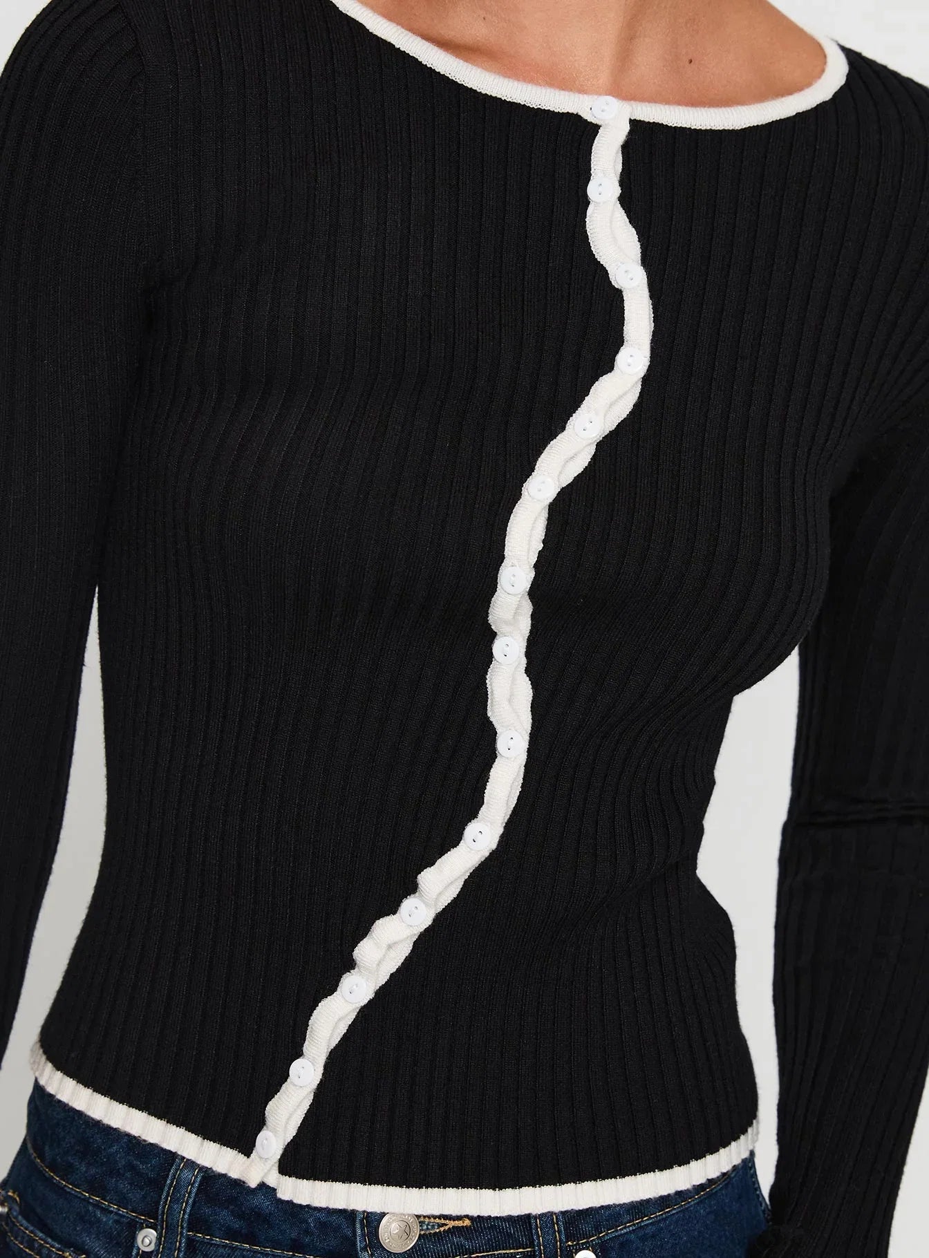 Bring Me Closer Button Up Long Sleeve Top Black White