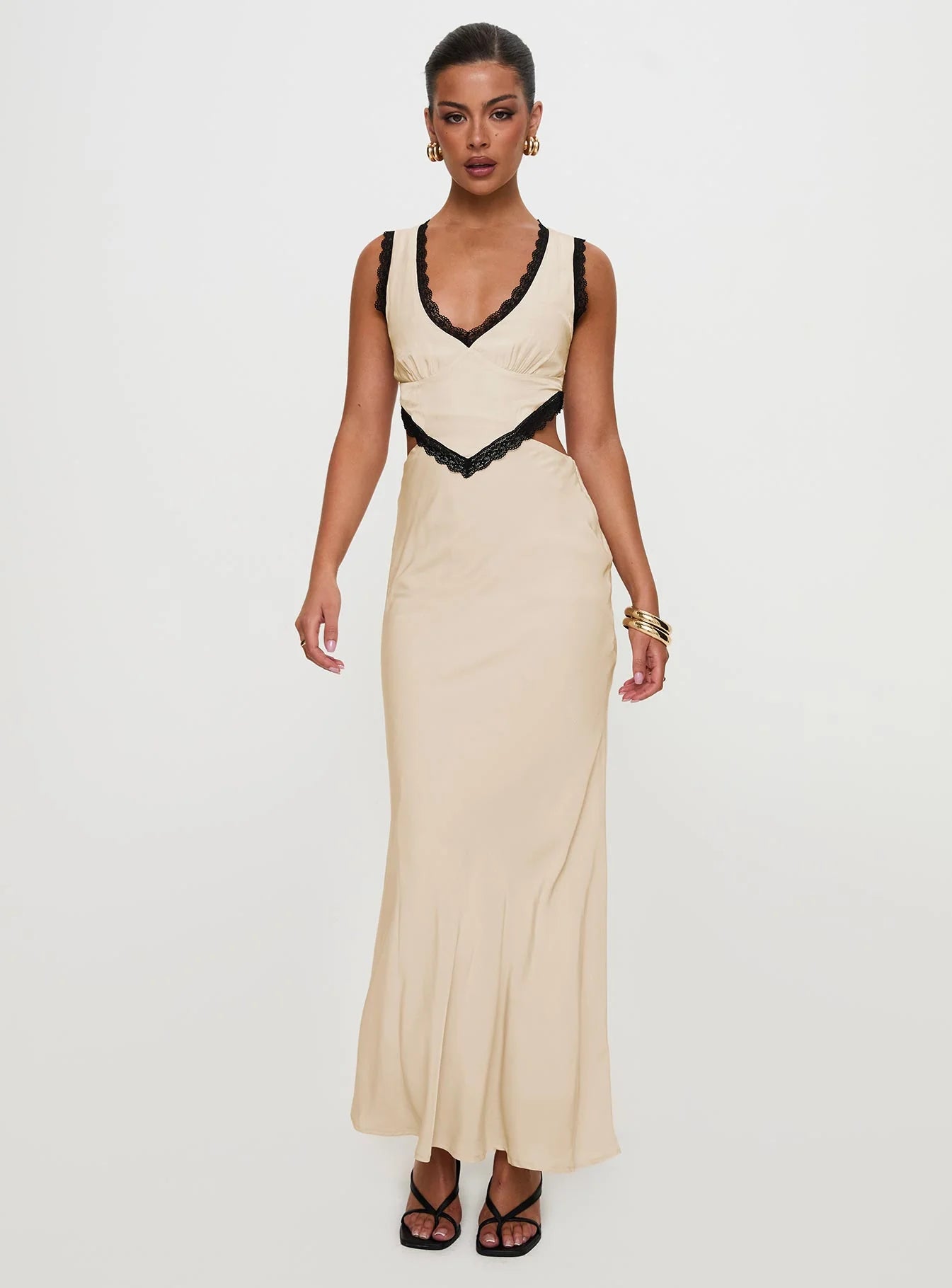 Keila Lace Trim Maxi Dress Cream Black