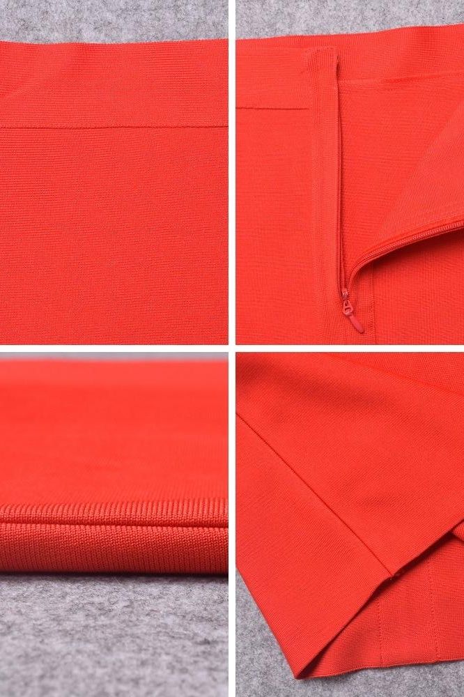 Pencil High Waist Bandage Knee Length Skirt Lipstick Red