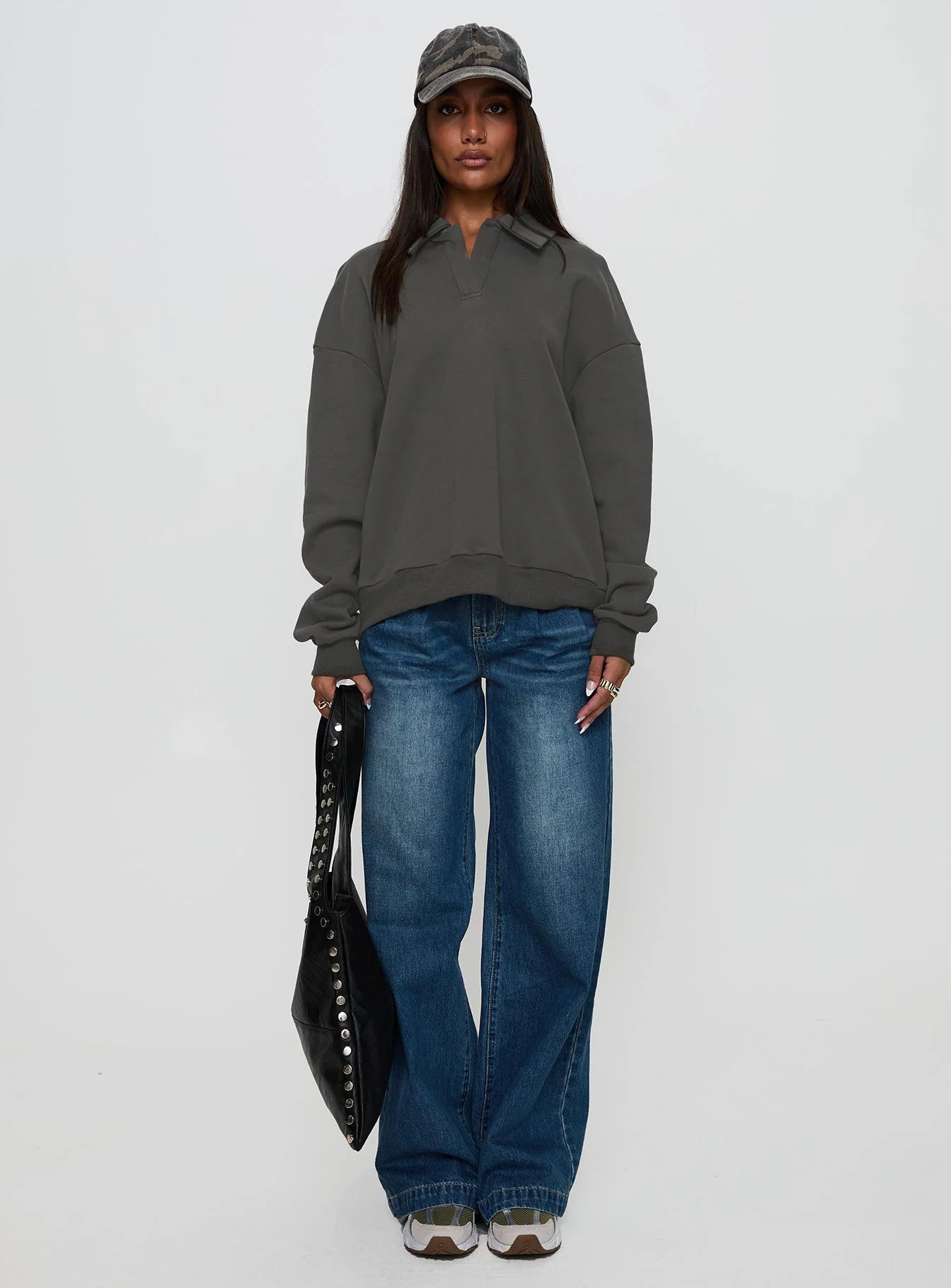 Back Around Collared Fleece Jumper Slate