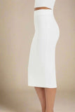 Pencil High Waist Bandage Midi Skirt White Pearl
