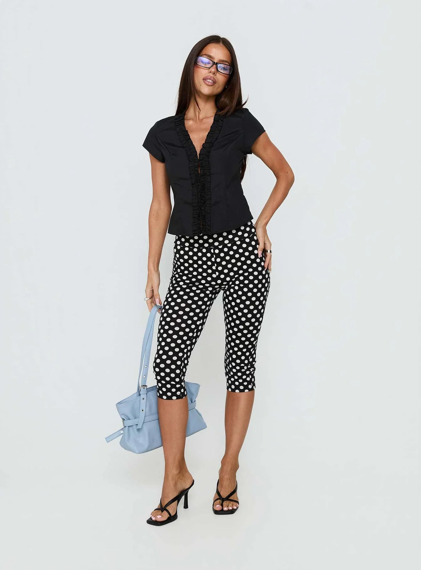 Perennial Frill Plunge Neck Top Black
