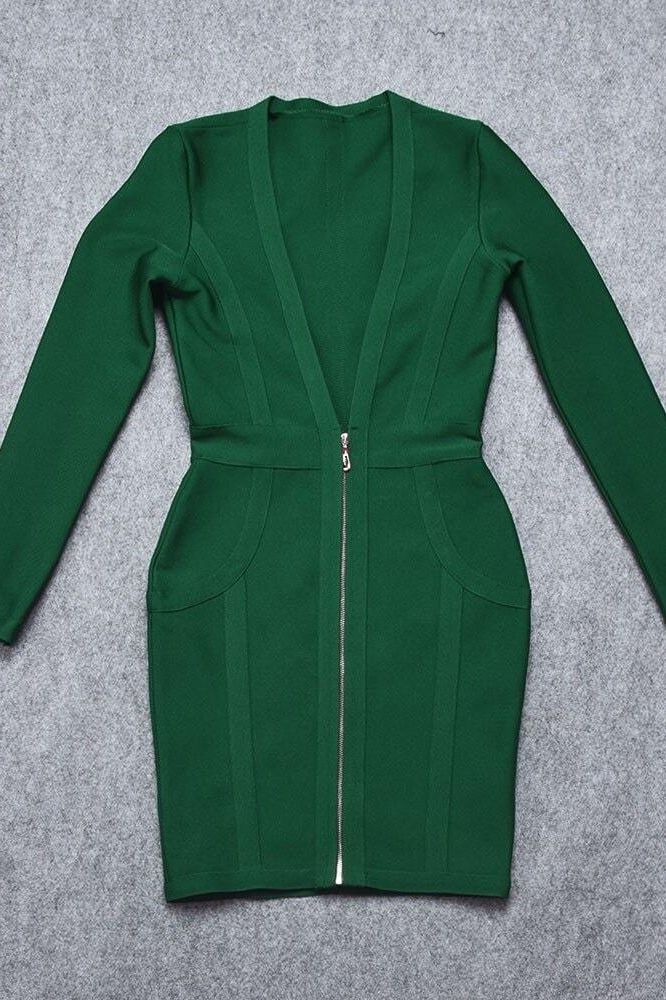 Eva Long Sleeve Bandage Mini Dress Emerald Green Sale