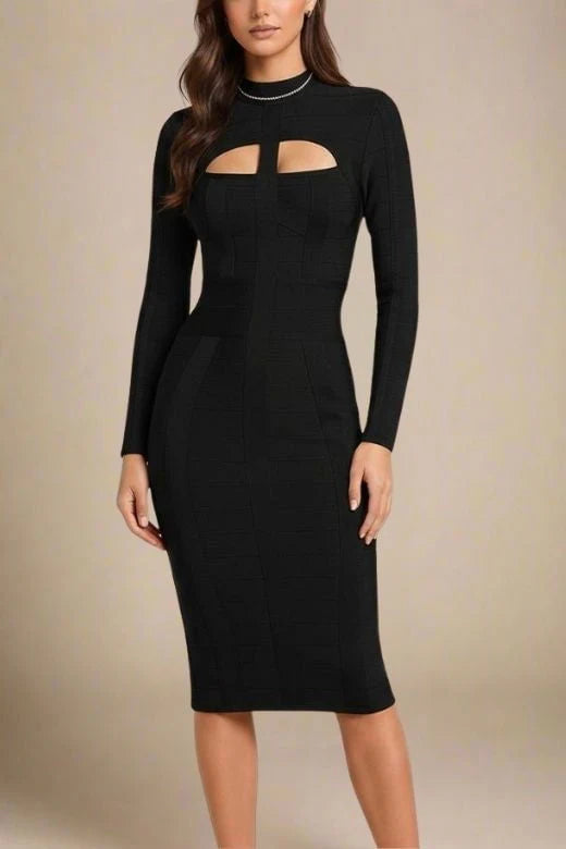 Brooke Long Sleeve Bandage Midi Dress Classic Black