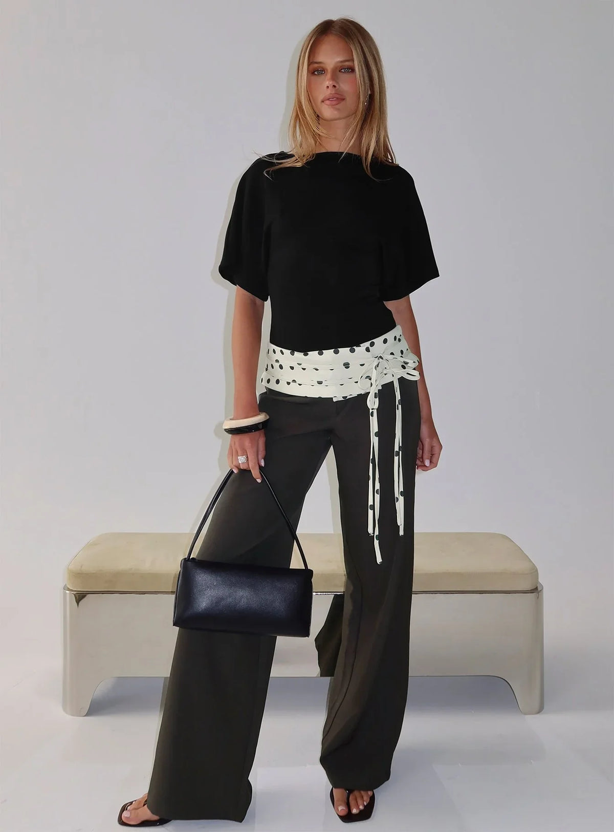 Seneca Wrap Pants Charcoal Polka Dot
