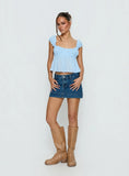 Warna Low Rise Denim Mini Skirt Mid Blue Wash