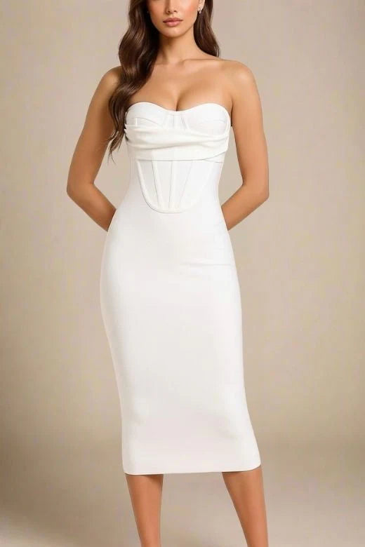Miles Bodycon Midi Dress Pearl White
