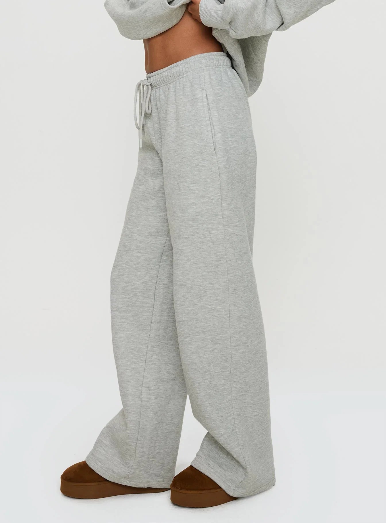 Princess Polly Wide Leg Track Pant Bubble Text Grey Marle Green