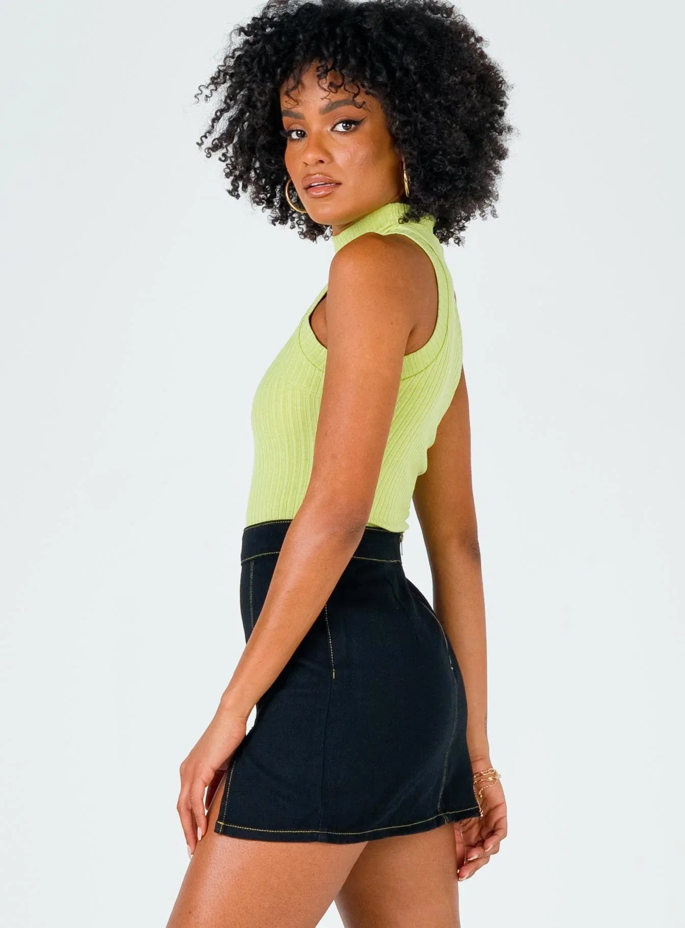 The Lola Mini Skirt Contrast Stitching Black