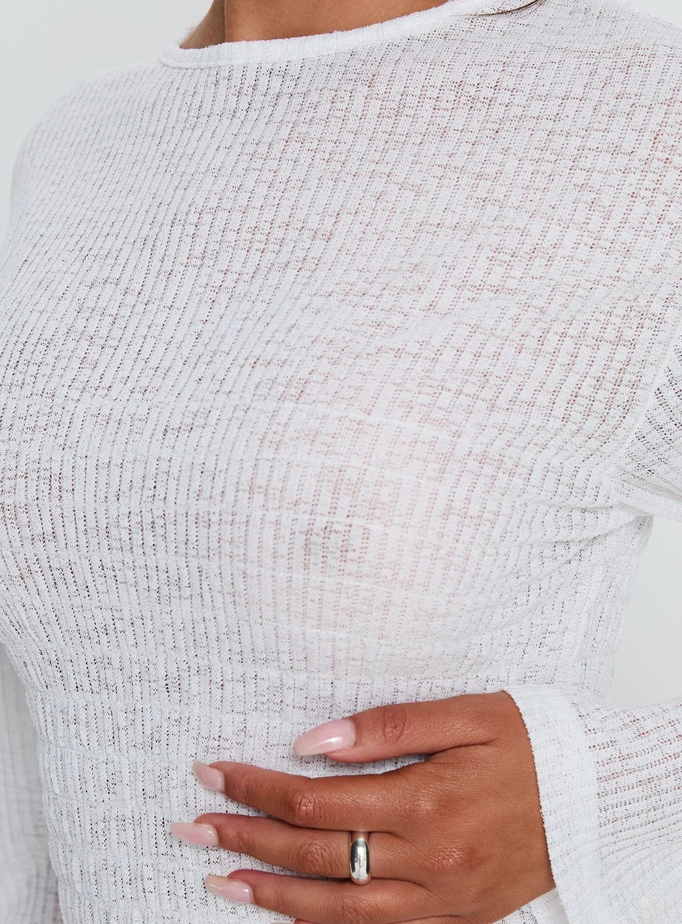 Bradly Shirred Long Sleeve Top White