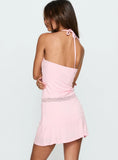 Sheer Ambition Lace Detail Tie Neck Playsuit Pink