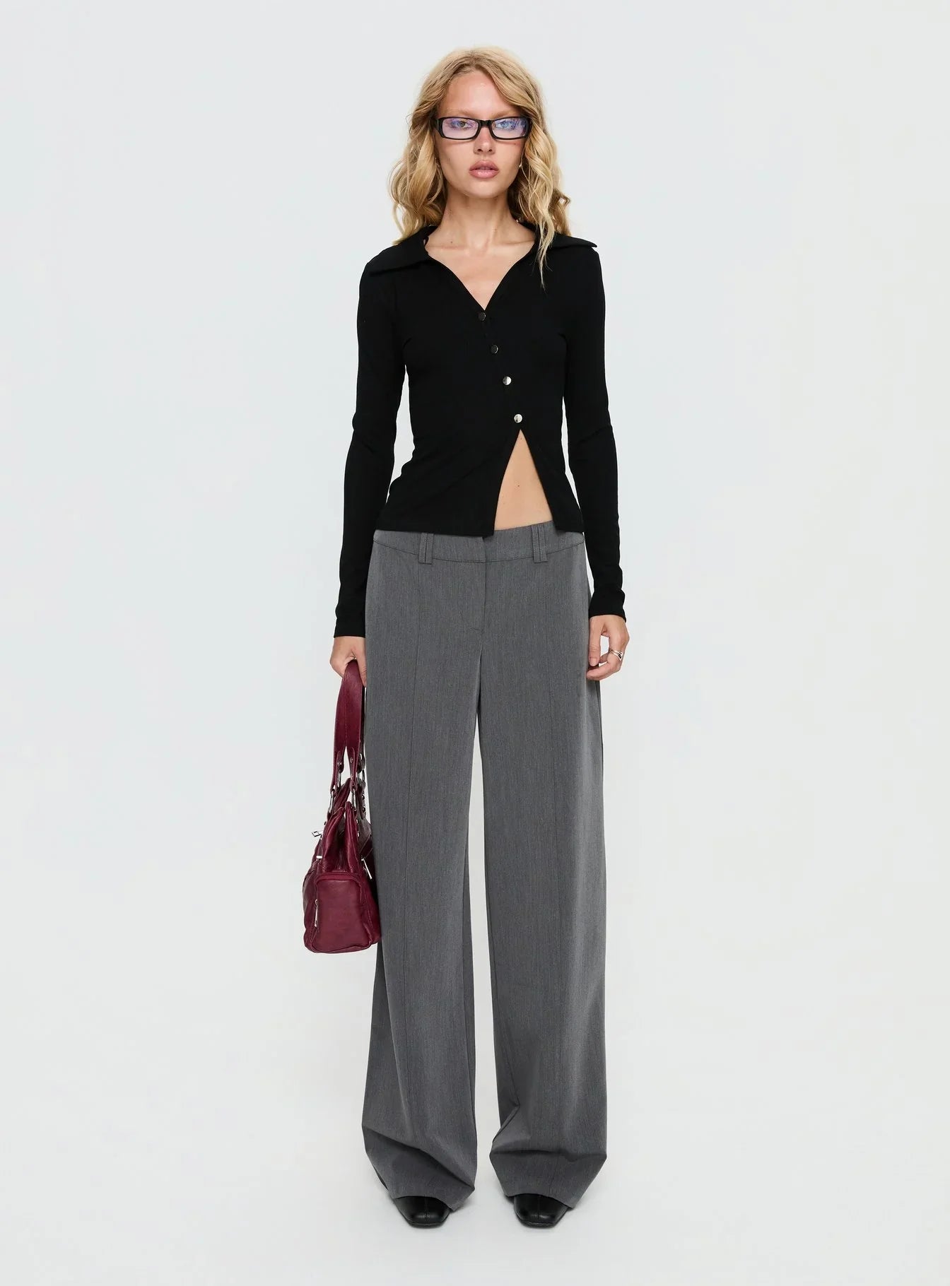 Meeghan Long Sleeve Button Up Top Black