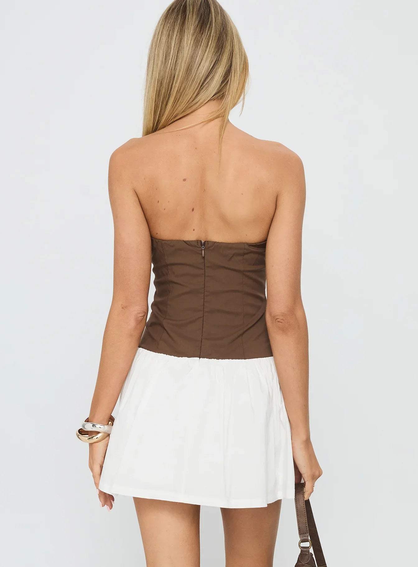 Sicialia Strapless Mini Dress Brown White
