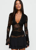 Kecia Long Sleeve Lace Top Black
