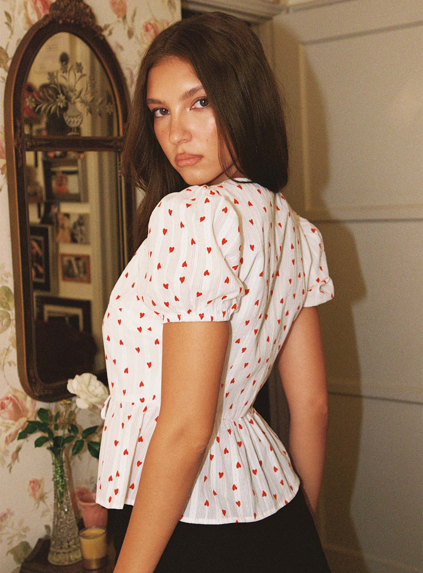 Lucky In Love Bow Tie Top White Red