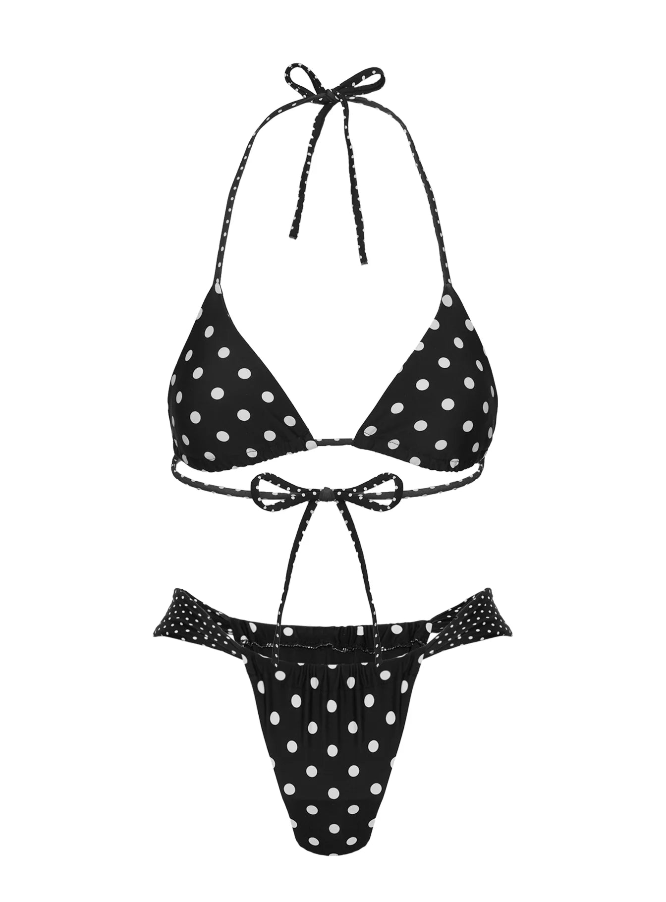 Jenner Triangle Bikini Top Black Polka Dot
