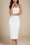 Pencil High Waist Bandage Midi Skirt White Pearl