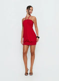 Jordonna Gathered Halter Mini Dress Red
