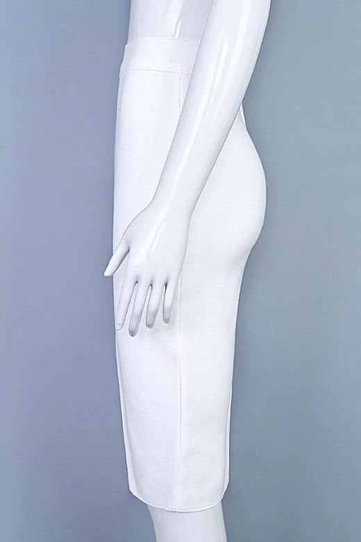 Pencil High Waist Bandage Knee Length Skirt White Pearl