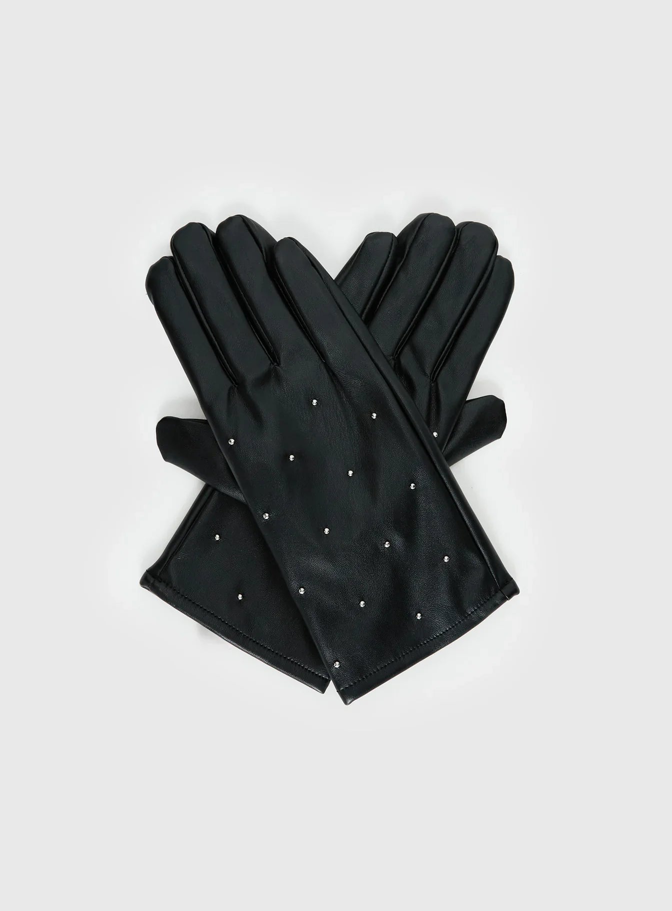 Zaylah Faux Leather Stud Detail Gloves Black